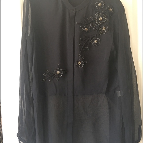 Floral Appliqué Silk Blouse - Picture 2 of 9